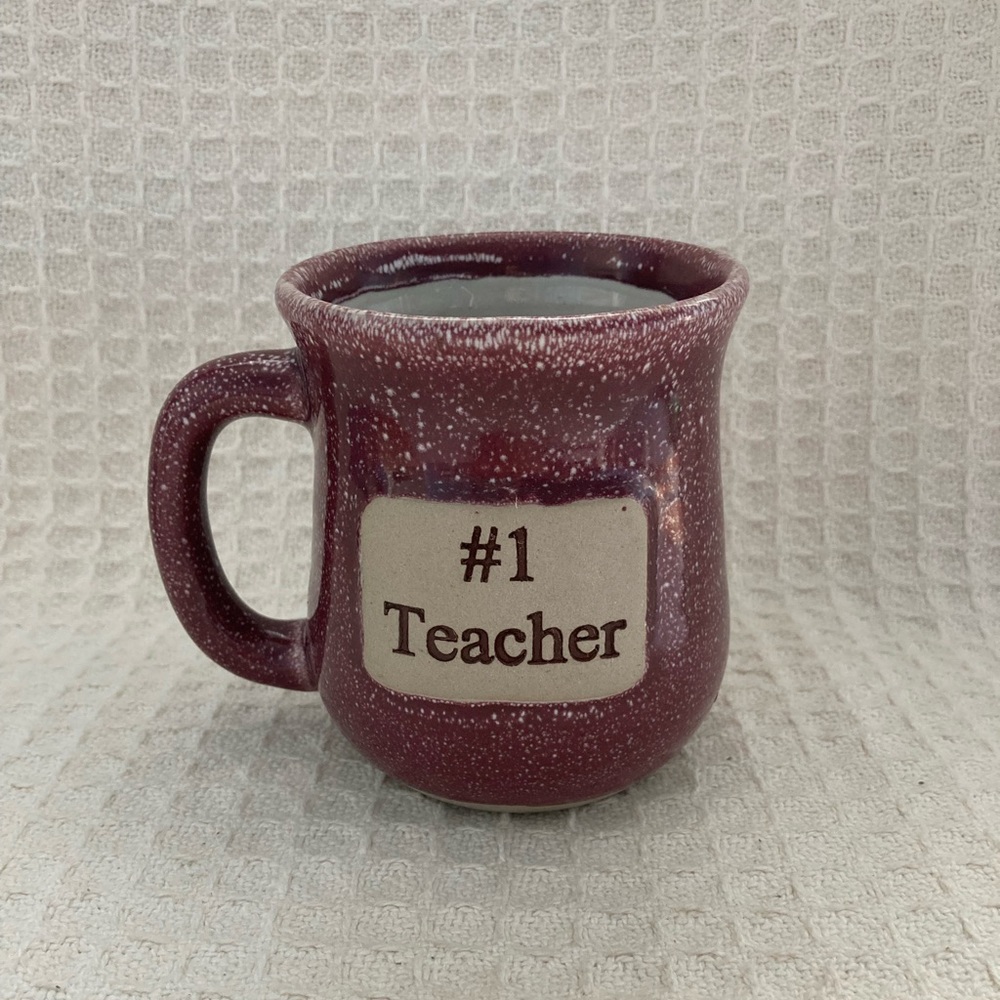 Splatter Ware Burgundy & White Pottery #1 Teacher Mug